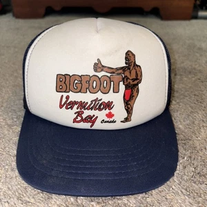 Cappello camionista vintage anni 80 Bigfoot Vermilion Bay Canada blu con schienale a scatto - Foto 1 di 9