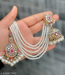 Antique Meenakari Multi Jhumka White Beads Layered Style Traditional Earrings - Picture 1 of 2