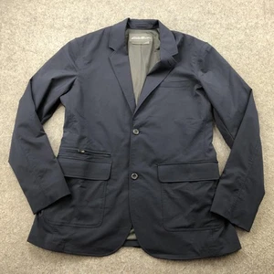 Eddie Bauer Blazer Jacket Mens 44 Tall Navy Travel Polyester Stretch Pockets - Picture 1 of 15