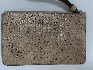 "Cartera de muñeca Coach de 7"" estrella brillante dorada impresa lona recubierta esquina cremallera glamour" - Imagen 1 de 7