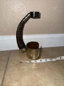 Vintage Weinflaschenhalter mit Tierhorn silberfarben - Bild 1 von 6