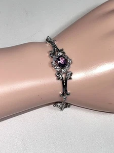 Shiny Purple Amethyst Color CZ Marquise Tennis 7"- 8" Silver tone Bracelet - Picture 1 of 3