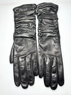 PRADA BLACK GLOVES LAMBSKIN SZ. 7.5 MADE IN ITALY 12 in Long -NEW - Image 1 of 4