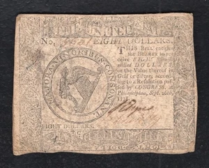 26. September 1778 8 $ Eight Dollar Continental Currency Note - Bild 1 von 2