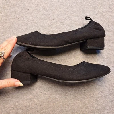 ZAPATOS DE TACÓN BAJO DE GAMUZA SINTÉTICA NEGROS DE LATÓN PARA MUJER TALLA 6 CÓMODOS TRABAJO DIARIO SIN CORDONES Foto 1 de 4