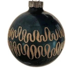 Vintage Shiny Brite Blue Glass Christmas Mica Stenciled Round Ornament 2½" - Picture 1 of 5