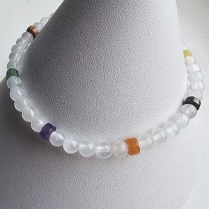 Pulsera de plata de ley 925 selenita y piedras preciosas de colores con cadena extensora - Imagen 1 de 4