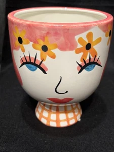 Florero de cerámica cara de dama rosa y naranja 6,75" inspirado en maceta nuevo de stock - Imagen 1 de 4