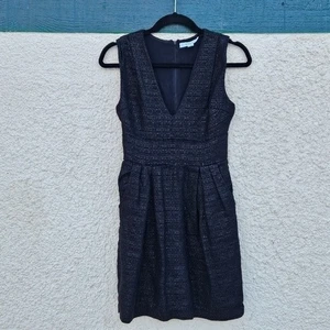 ADAM Lippes schwarzes strukturiertes tiefes V Minikleid mit Taschen Gr. 0 - Bild 1 von 6