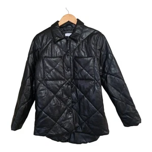 Chaqueta acolchada negra de cuero sintético con botones a presión estilo moto Calvin Klein XS para mujer - Imagen 1 de 9