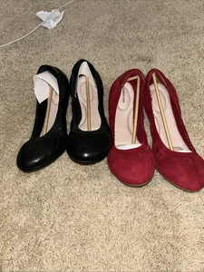 Set of (2) Lands’ End Suede Ballet Flats, Black & Red, Size 11 - Picture 1 of 5