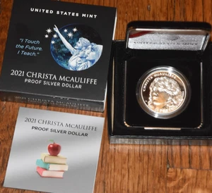 2021 Christie McAuliffe Proof Silver Dollar W/ Box COA - Picture 1 of 3