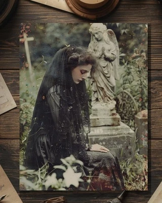 Vintage Victorian Cemetery Mourning Woman Sympathy Card Antique Condolence - Image 1 of 4