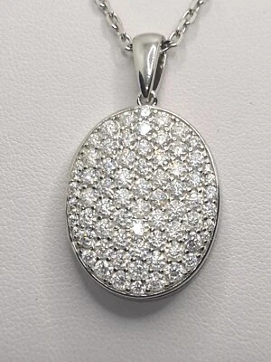 925 STERLING SILVER WHITE GOLD OVERLAY MOISSANITE DVVS1 LOCKET OVAL NECKLACE  - Image 1 of 4