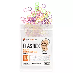 100 Assorted Color Light 3.5 Oz 1/8" Chipmunk Latex Elastic Rubber Bands Braces - Picture 1 of 8