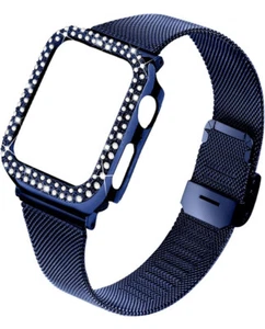 JOYOZY Blue Diamond Case with Stainless Steel Loop Mesh Strap Apple Watch 42mm - Picture 1 of 13