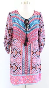 Tolani Pink Blue Multi Color Geometric Print Silk Tunic / Mini Dress Size S Boho - Picture 1 of 7