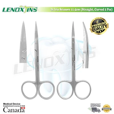 2x Super Quality German Iris Scissors 4.5cm,STR/CVD 2pcs,Surgical, Dental Inst.  - Image 1 of 4