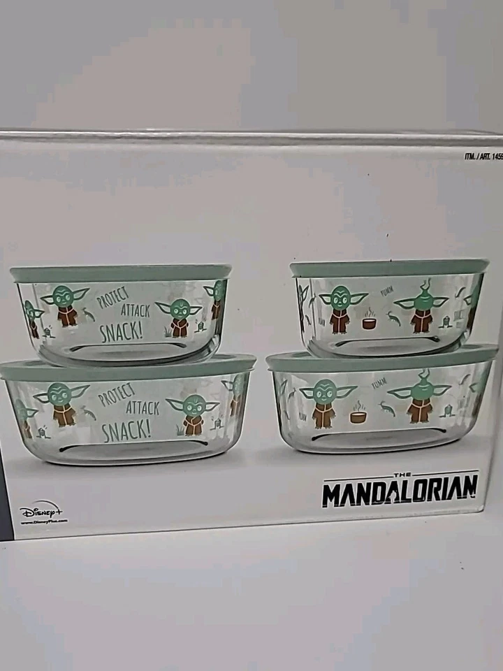 PYREX Grogu Mandalorian Baby Yoda Star Wars 8 Pcs Set Glass Food Storage 4 Bowls
