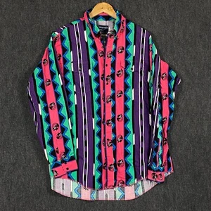 Vintage 90s Wrangler Brushpopper Western Shirt 17.5 35 Rodeo Cowboy Aztec Tribal - Picture 1 of 11