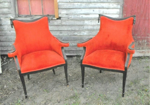 ANTIQUE PAIR OF ART NOUVEAU ART DECO UPHOLSTERED ARMCHAIRS Cover