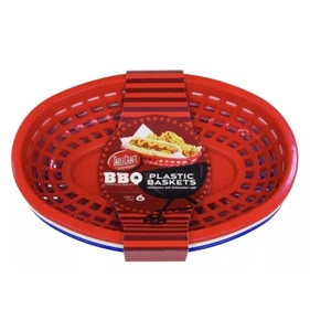 TableCraft 6 Red/White/Blue Plastic Oval Food Restaurant Serving Baskets - Picture 1 of 4