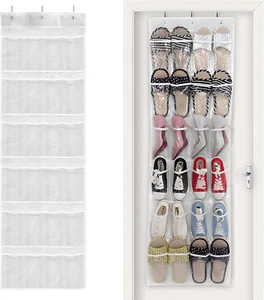 24 Pockets Over the Door Shoe Organizer Hanging Rack for Closet with 3 Metal Hoo - Picture 1 of 12