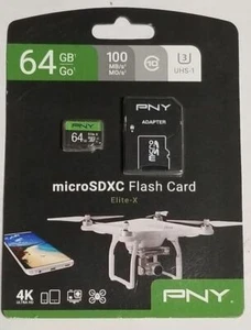 PNY 64GB Micro SDXC U3 Elite X for Drones (LOC TUB L-47) - Picture 1 of 3