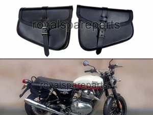 Royal Enfield GT & Interceptor 650 Genuine Leather Black Pannier Bags Pair D2 - Picture 1 of 12