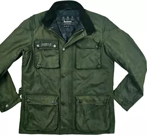 HOT Men's BARBOUR INTERNATIONAL BLACKWELL BIKER PARKA LINED GREEN WAXED Jacket M - Picture 1 of 18