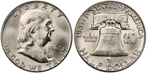 1963 FRANKLIN HALF DOLLAR UNC - BLAST WHITE GEM BU UNCIRCULATED FROM ORIG. ROLL! - Picture 1 of 1
