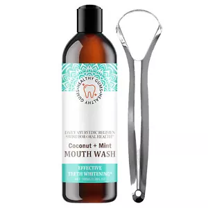 Coconut Oil Mouthwash 100ml Natural Mouthwash Includes Tongue Scraper - Picture 1 of 12