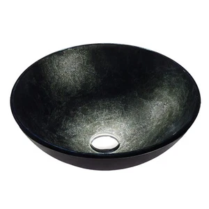 Fregadero de baño ANZZI Amalfi redondo de vidrio con acabado negro estelar - Imagen 1 de 4