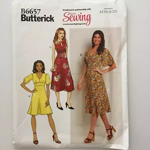 Butterick 6657 Kleid Schlüsselloch V-Ausschnitt Empire-Bund Damen neu ungeschnittenes Muster - Bild 1 von 12