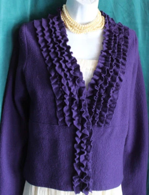 Chaqueta de Lana Merino Púrpura ALFANI con Volantes Gancho Frontal Cierre de Ojos Talla XS Ligeramente Hervida Foto 1 de 4