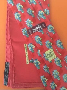 RARE VINTAGE HERMES PALM TREES RED MEN'S SILK TIE & POCKET SQUARE SET 7433 HA - Picture 1 of 7