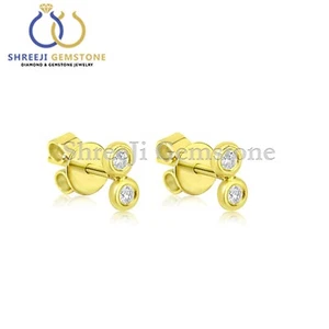 Set lunetta oro massiccio 14 kt diamanti duo orecchini fatti a mano minimalsit gioielli - Foto 1 di 4
