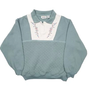 AMERICAN SPORTIF Crewneck Collared Floral Vintage Jumper Sweatshirt Womens XL - Picture 1 of 8
