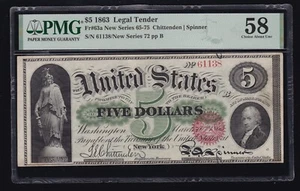 US 1862 $5 Freedom Legal Tender Note FR 63a PMG 58 Ch AU (138) - Picture 1 of 2