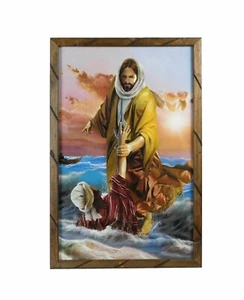 San Pedro y Jesus Con Marco de Madera St Peter 2436R(Hecho Mexico) 36"x24" - Picture 1 of 2