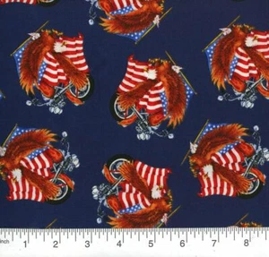 Bandiere Aquila e Moto Blu Navy Tessuto 100% Cotone da 1/4 iarda - Foto 1 di 1