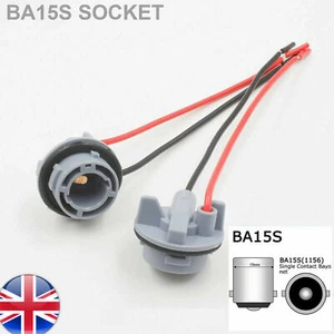 2x BA15S 1156 Plastic Wired Light Bulb Socket Holder - P21W Cars Vans TRUCKS LED - Picture 1 of 2