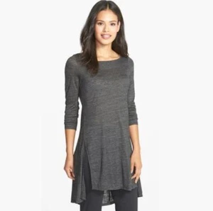 Top tunica Eileen Fisher jersey taglia L grigio maniche a 3/4 Lagenlook classico lusso - Foto 1 di 10