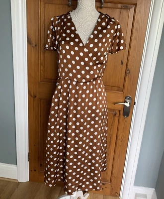 Ladies Dress Brown & White Spotted  By Louche Size 10 NWT (RRP £49) - image 1 of 4