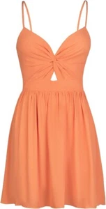 Cupshe Smocked Slip Mini Dress Spaghetti Strap Cut Out V Neck Short S Orange NWT - Picture 1 of 3