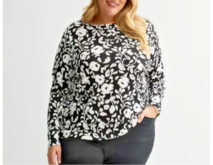 NWT CROFT & BARROW FLORAL ESSENTIAL CREWNECK LONG SLEEVE TEE WOMEN PLUS SIZE 5X - Imagen 1 de 1