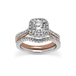 2,64 kt E/SI1 runder Erdabbau zertifizierter Diamanten Plat Halo Verlobungsring Set - Bild 1 von 7