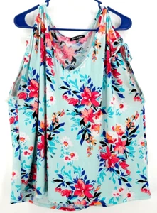 Ava & Grace Top Blouse Floral Sleeveless Keyhole Tie Stretch Plus Size 2X - Picture 1 of 9