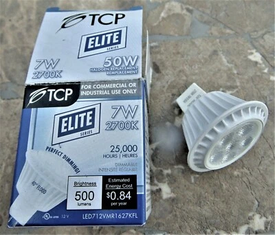 LED TCP LIGHTING~ LED712VMR1627KFL~ DIMMABLE~ 7W 2700K ~ 500 LUMINS ~ NEW IN BOX - Image 1 of 4