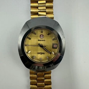 VTG. Rado Diastar Watch Men Gold Silver Faceted Crystal Date Window Automatic - Picture 1 of 21